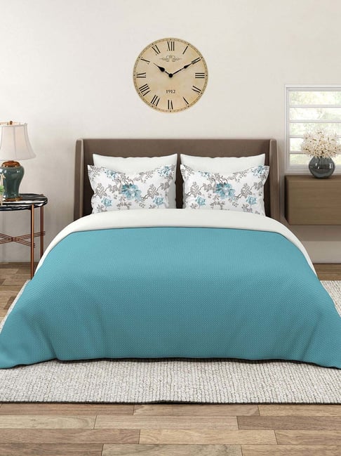 Layers Illuminating Homes Blue Cotton 150 TC Double Bedsheet with 2 Pillow Covers-picture-21