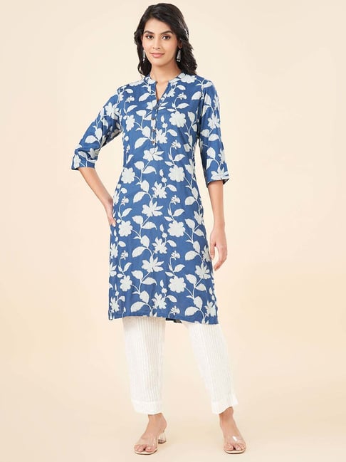 Rangmanch by Pantaloons Blue Floral Printed Kurta-picture-10