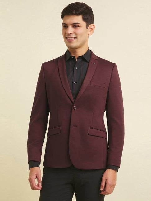 Allen Solly Maroon Slim Fit Blazer