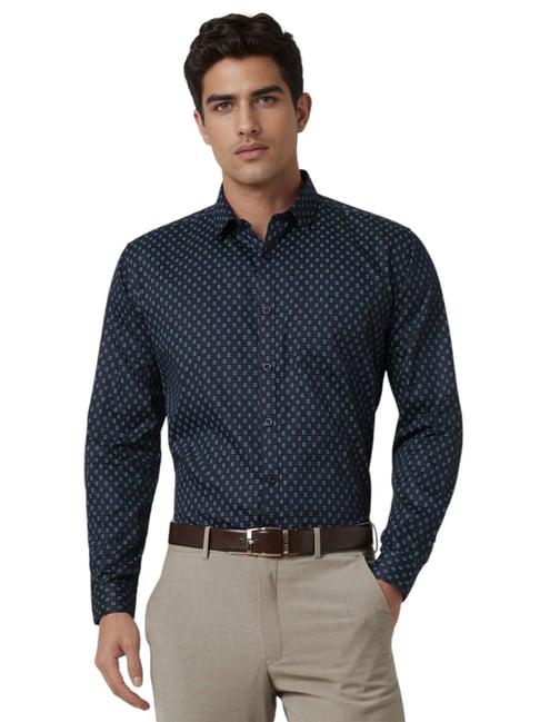 Van Heusen Navy Cotton Slim Fit Printed Shirt-picture-33