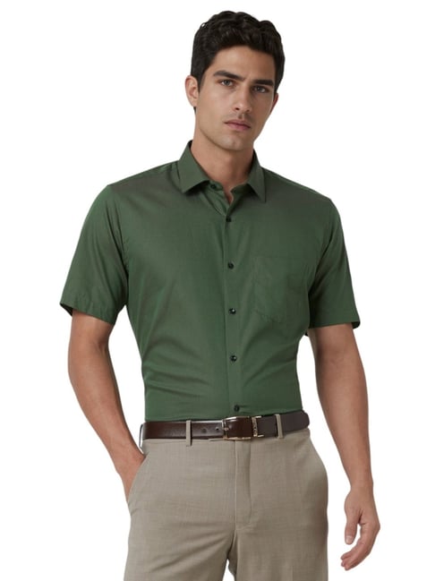 Buy Van Heusen Green Cotton Regular Fit Shirt for Mens Online