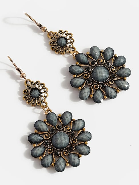 Sohi Blue Stone Flower Detailing Earrings-picture-34