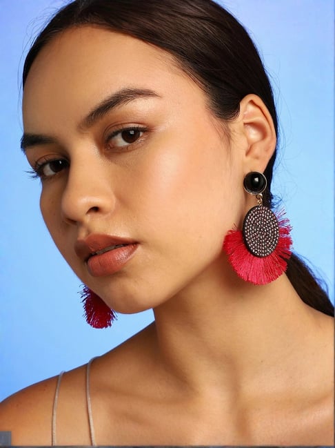 Sohi Pink & Black Tassel Earrings-picture-41