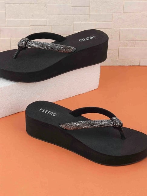 Metro Women's Gun Metal Thong Wedges-picture-16