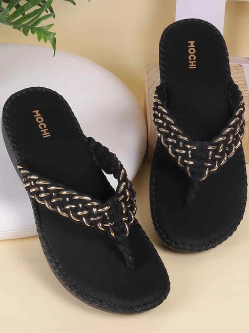 Mochi Women's Black Thong Wedges-picture-36