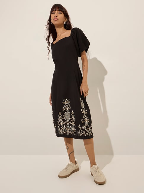 PAISLEY EMBROIDERY DRESS S ブラック