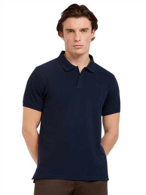 Parx Blue Cotton Regular Fit Solid Polo T-Shirt-picture-26