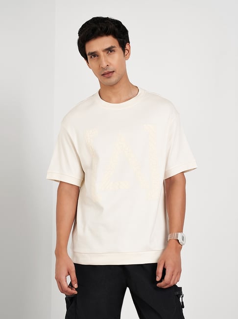 Street 808 By Pantaloons Egret Cotton Comfort Fit Logo Printed T-Shirt-picture-39