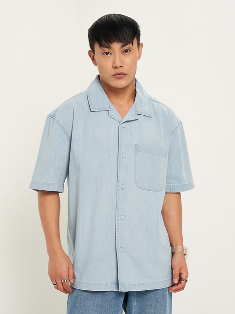 Sf Jeans By Pantaloons Light Blue Cotton Loose Fit Shirt