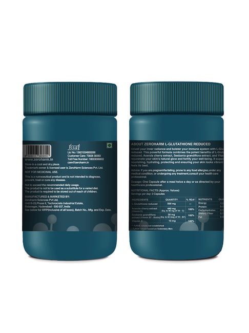 Zeroharm L Glutathione Reduced With Vitamin C Capsule - 60Pcs Zeroharm L Glutathione Reduced With Vitamin C Capsule - 60Pcs