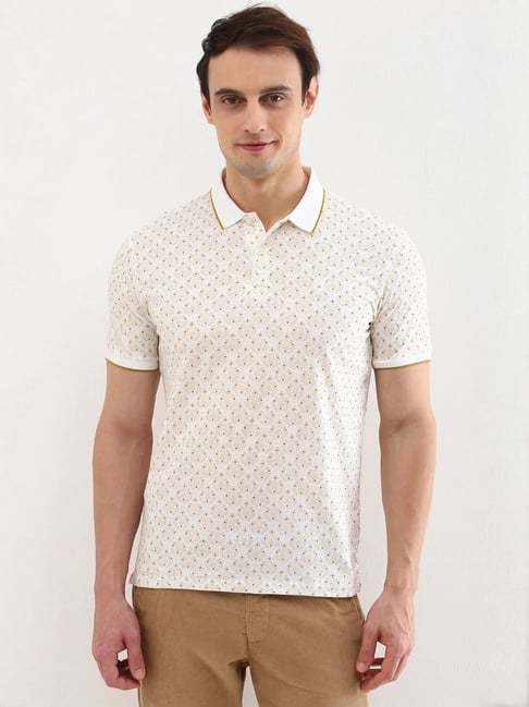 Allen Solly White Polka Dot Polo T-Shirt