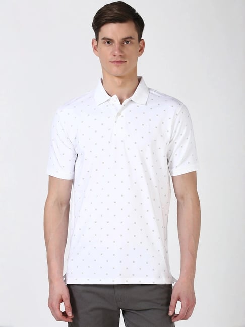 Peter England White Polka Dot Polo T-Shirt