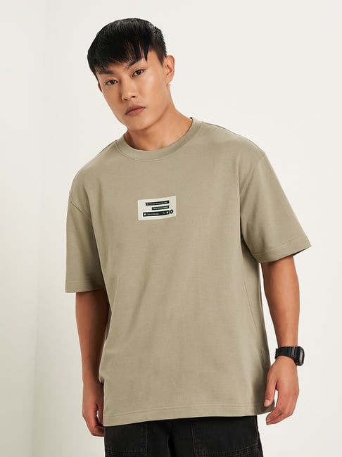 People By Pantaloons Khaki Cotton Boxy Fit T-Shirt-picture-30