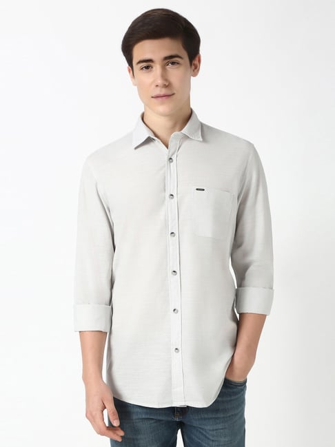 Buy Peter England Grey Cotton Slim Fit Shirt for Mens Online