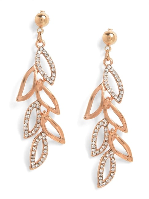 Sohi Gold-Plated Stone-Studded Leaf Shaped Dangler Earrings-picture-11