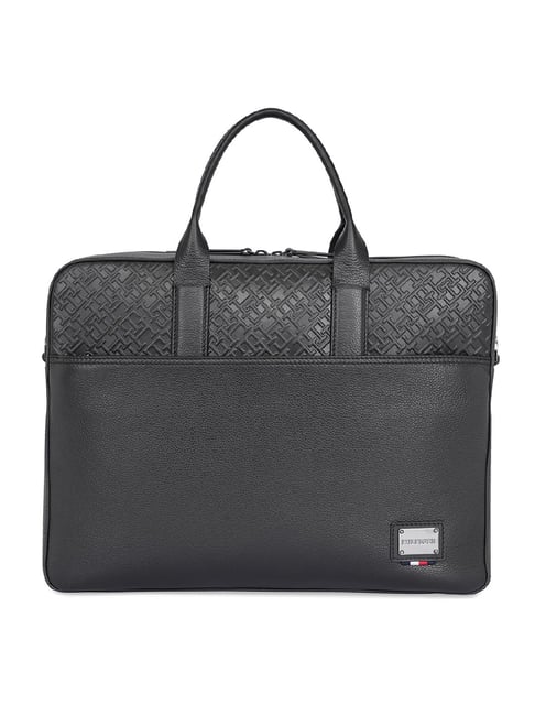 TOMMY HILFIGER Kennington Black Leather Laptop Messenger Bag