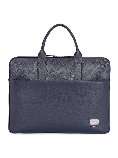 TOMMY HILFIGER Kennington Navy Blue Leather Laptop Messenger Bag