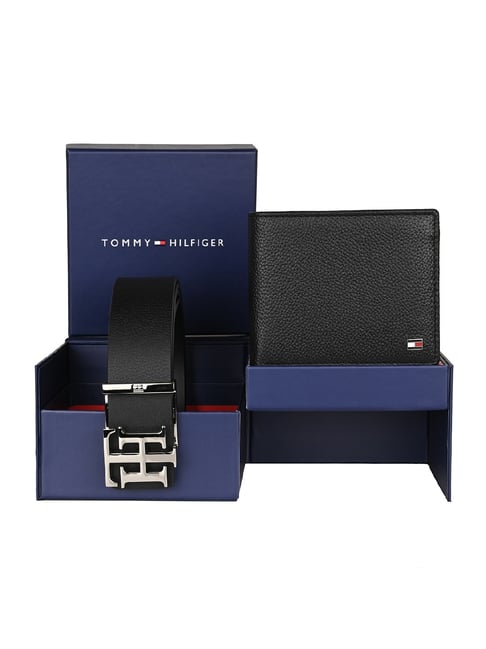 TOMMY HILFIGER Brockport Black Casual Leather Bi-Fold Wallet with Belt for Men