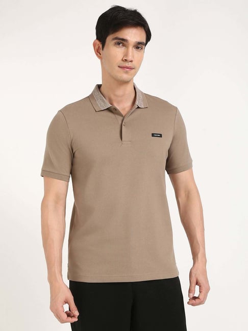 Calvin Klein Jeans Brown Cotton Slim Fit Polo T-Shirt