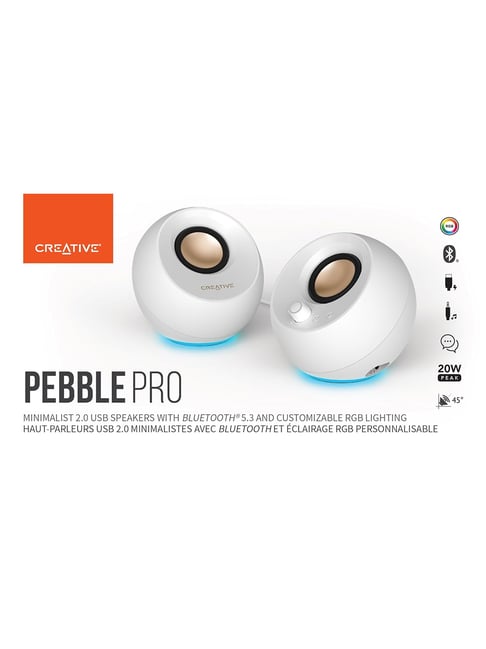 Creative White Pebble Pro Computer Rgb Speakers With Bluetooth