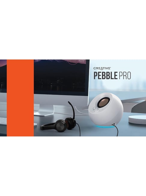 Creative White Pebble Pro Computer Rgb Speakers With Bluetooth
