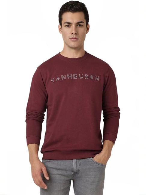Van Heusen Maroon Cotton Regular Fit Logo Printed Sweatshirt-picture-22