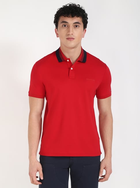 Tommy Hilfiger Medium Red Cotton Regular Fit Polo T-Shirt