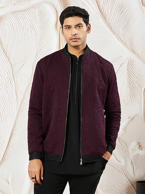 Vastramay Wine Regular Fit Self Pattern Jacket
