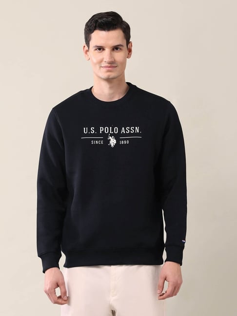 U.S. Polo Assn. Black Cotton Regular Fit Logo Printed Sweatshirt