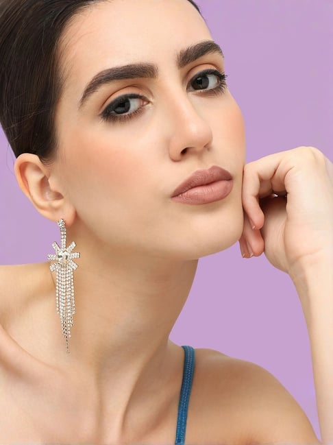 Sohi Silver Plated Designer Stone Party Dangler Earrings-picture-41