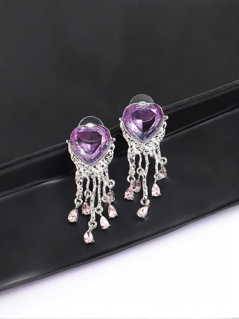 Sohi Silver Plated Designer Stone Party Dangler Earrings-picture-10
