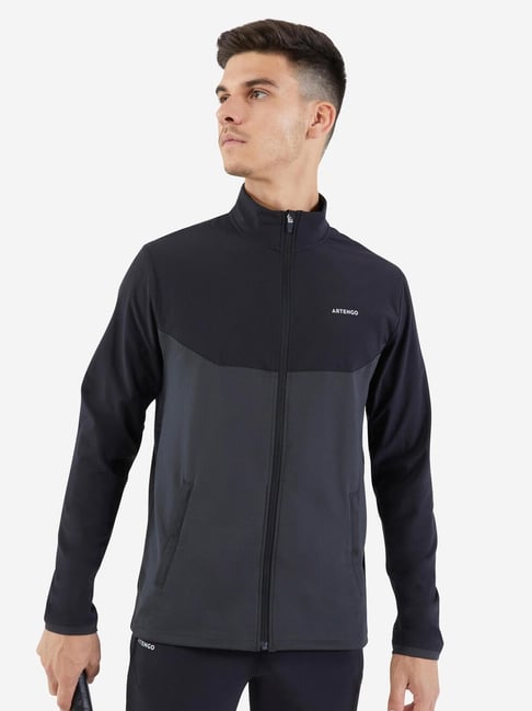 Artengo by Decathlon Black Slim Fit Colour Block Sports Jacket