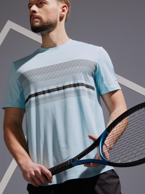 Artengo by Decathlon Ice Blue Slim Fit Printed Sports T-Shirt
