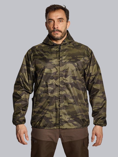 Solognac by Decathlon Khaki Slim Fit Camouflage Sports Hoodie