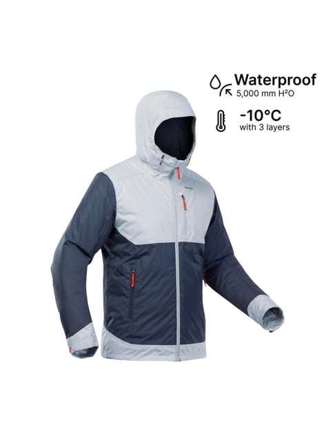 Quechua By Decathlon Pearl Grey Slim Fit Colour Block Sports Waterproof  Hoodie