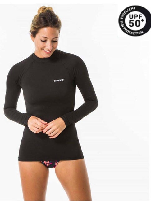 Olaian by Decathlon Black Plain Surfing T-Shirt