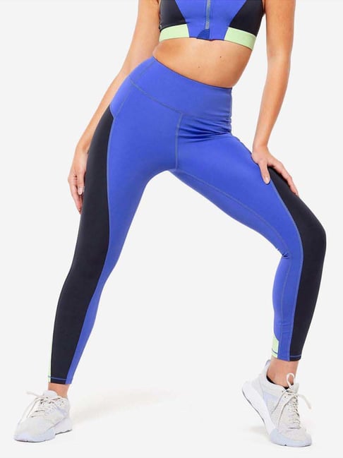 Buy DOMYOS By Decathlon Indigo Blue Color-Block Leggings for Women