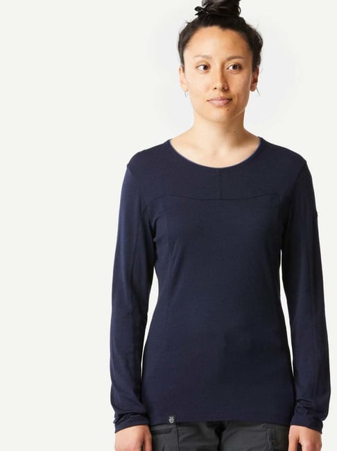 Forclaz by Decathlon Asphalt Blue Plain Sports T-Shirt