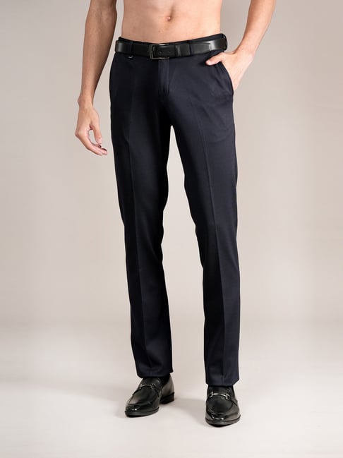 Cantabil Navy Blue Regular Fit Self Pattern Trousers-picture-41
