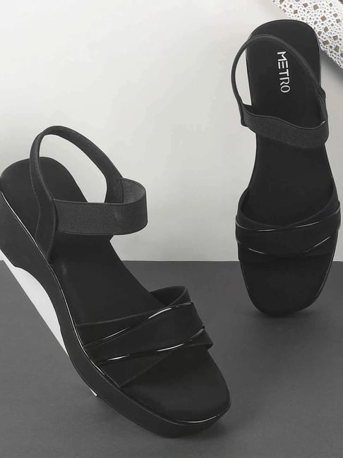 Metro Women's Black Ankle Strap Wedges-picture-38