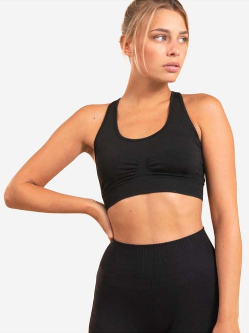 Kimjaly by Decathlon Black Plain Sports Bra