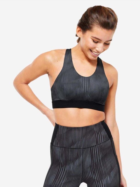 Domyos by Decathlon Black Print Sports Bra