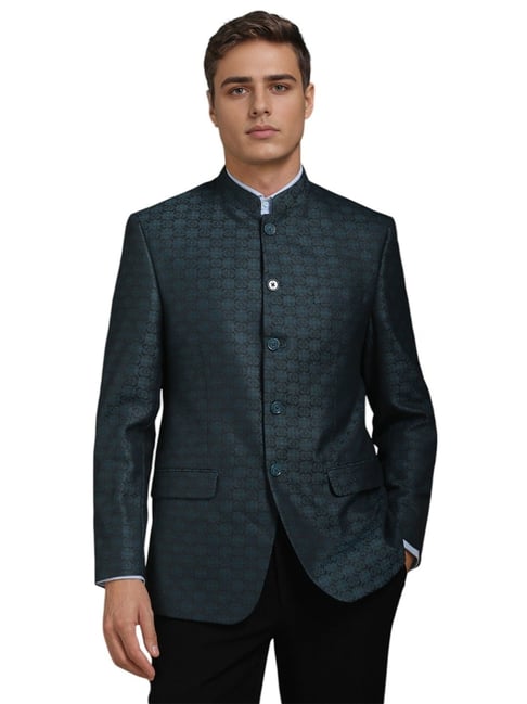 Louis Philippe Black Regular Fit Printed Blazer