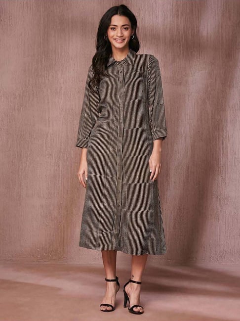 Fabindia Black Striped Dress