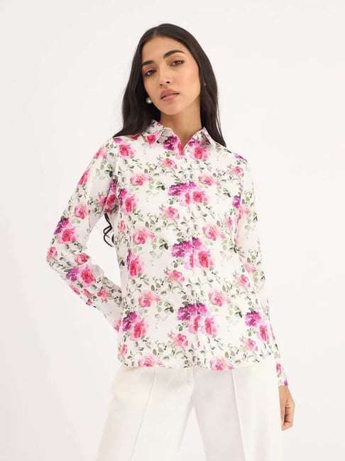 SALT Attire White & Pink Floral Shirt-picture-24