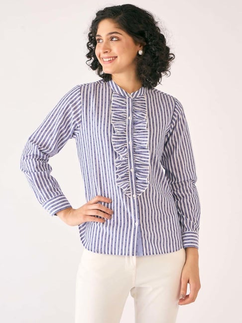 SALT Attire White & Blue Striped Shirt-picture-37