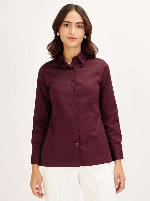 SALT Attire Burgundy Plain Shirt-picture-20
