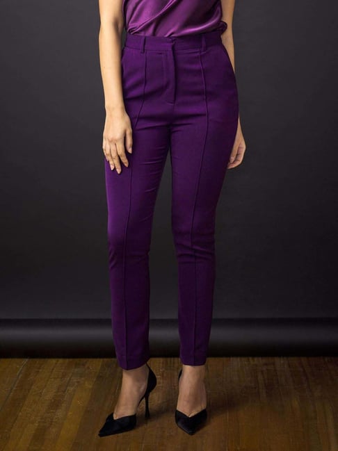 SALT Attire Purple Plain Trousers-picture-27