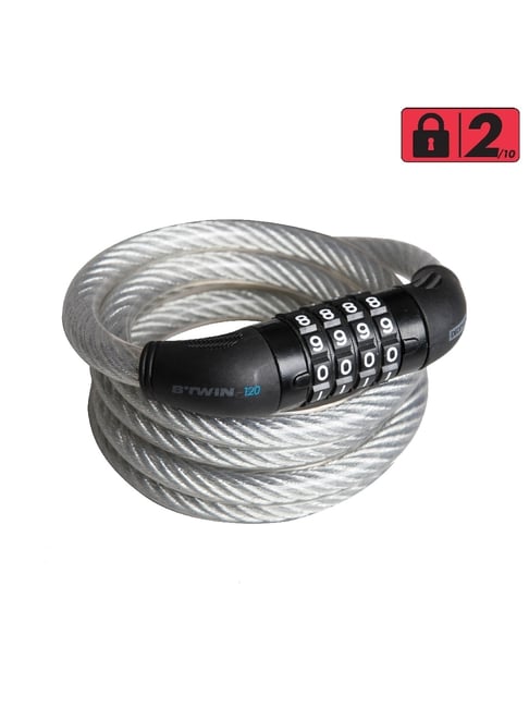 Elops by Decathlon Cycle Lock Cable 120 with Number Grey