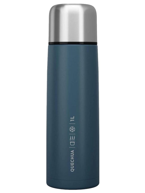Quechua by Decathlon L Stainless Steel Isothermal Water Bottle With Cup  for Hiking Blue